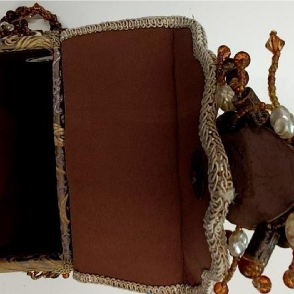 Mary Frances Beaded Satchel in Gold and Brown - Picture 4 of 7